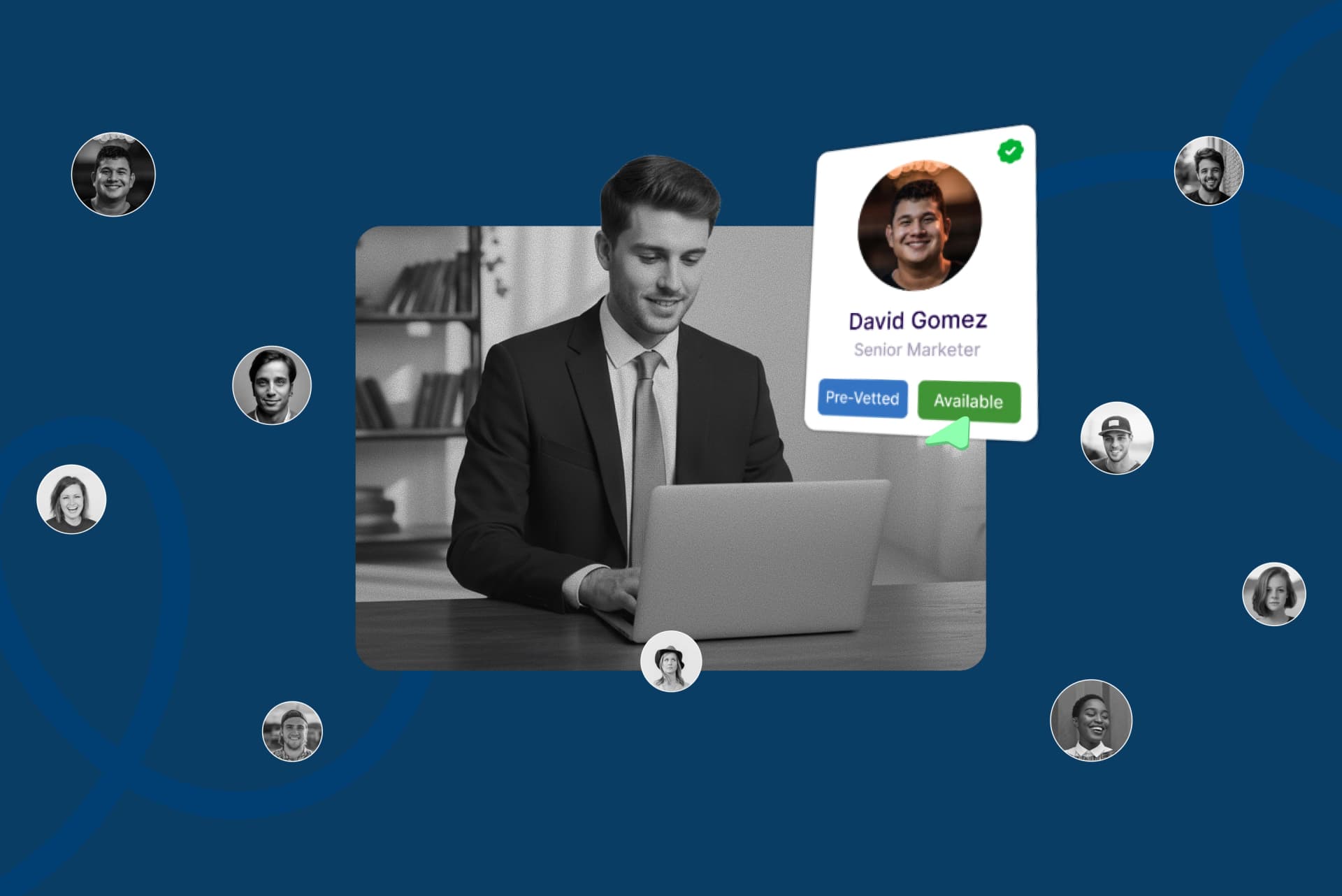 Employer reviewing pre-vetted candidates on a laptop